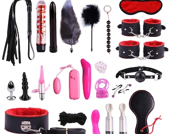 23 Piece-set, BDSM Sex Toys, Seductive Toys, Bondage Restraints Kit - Black/Red