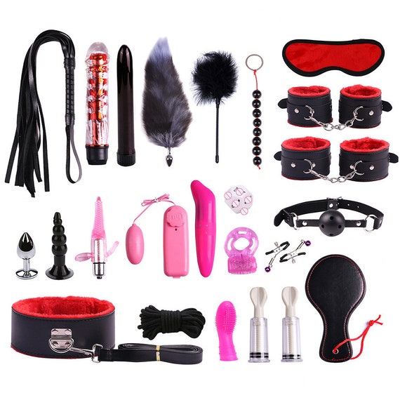 23 Piece-set, BDSM Sex Toys, Seductive Toys, Bondage Restraints Kit  Black/red 