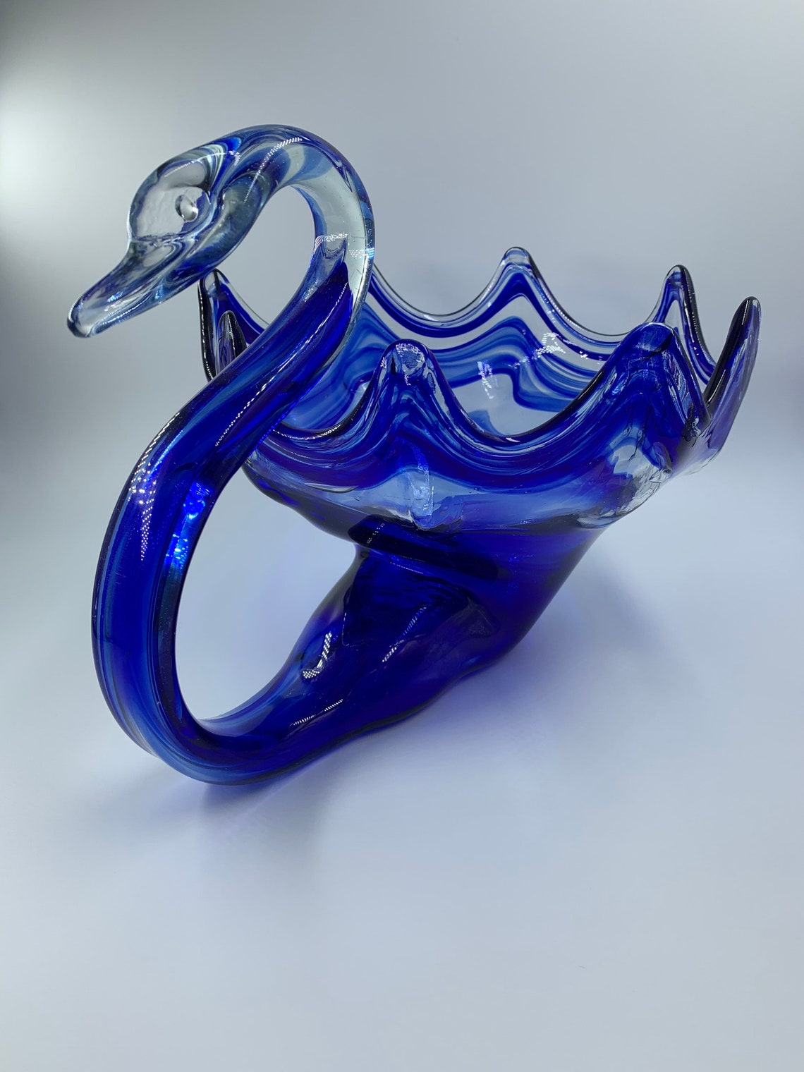Vintage Hand Blown Glass Art Cobalt Blue Swan Extra Large Etsy