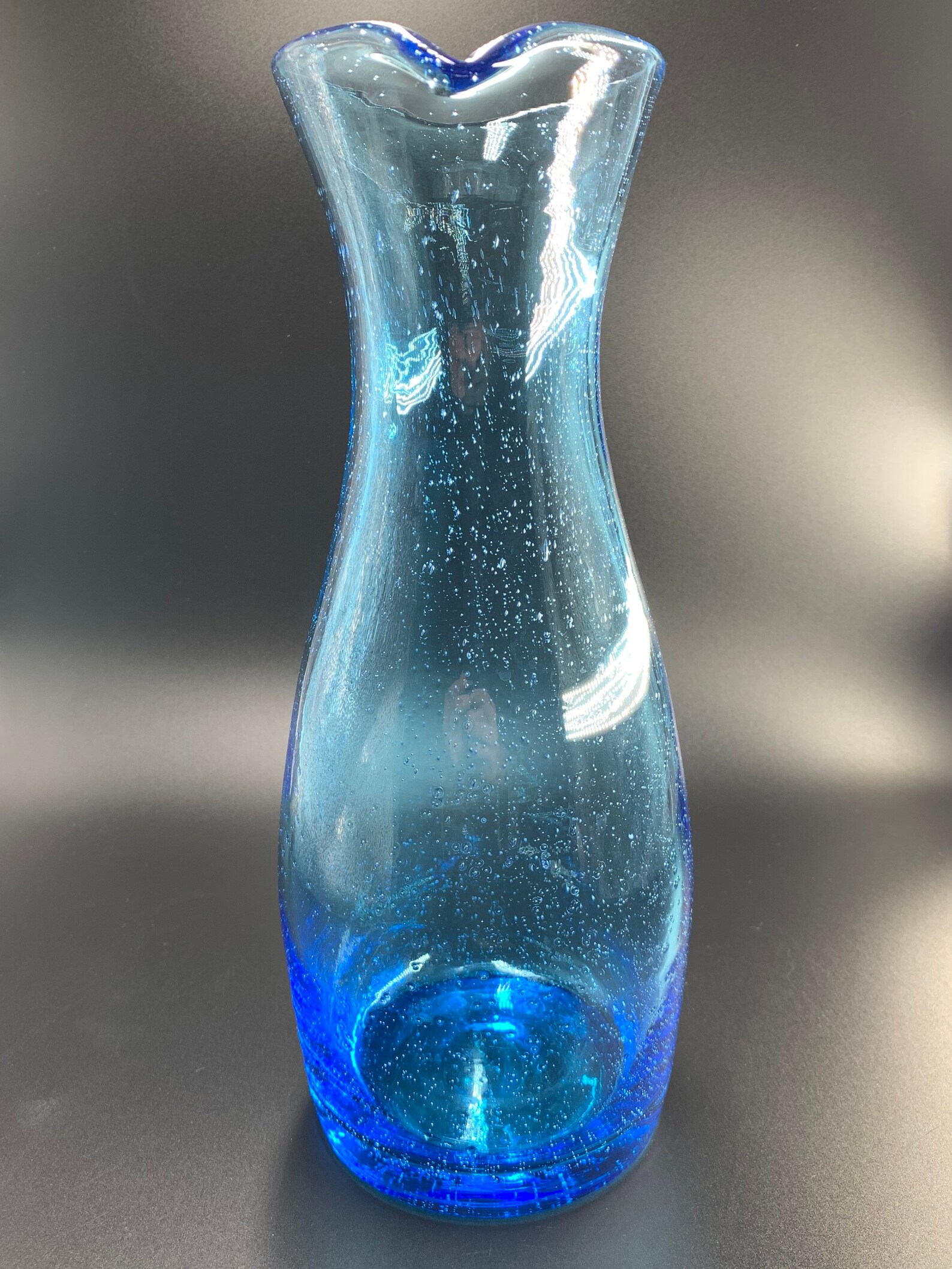 Vintage Large Hand Blown Bubble Glass Marine Blue Carafe Etsy
