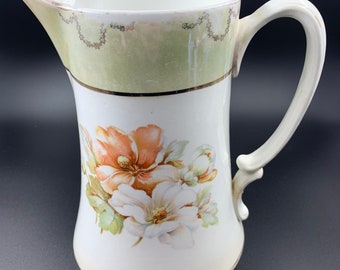 Antique Dresden Potter China Pitcher with Dogwood Blooms