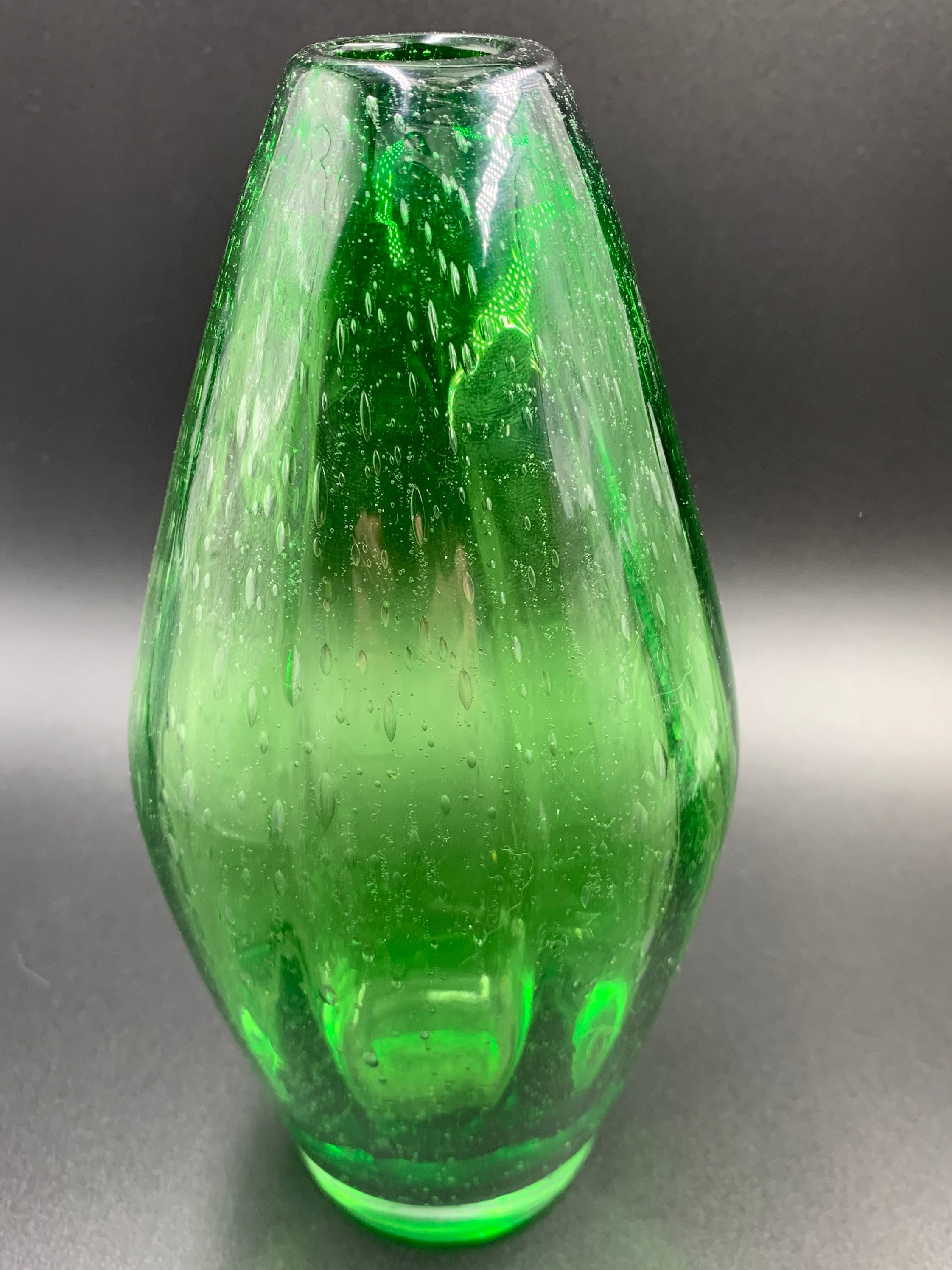 Vintage Handblown Cactus Green Glass Art Ribbed Vase Etsy