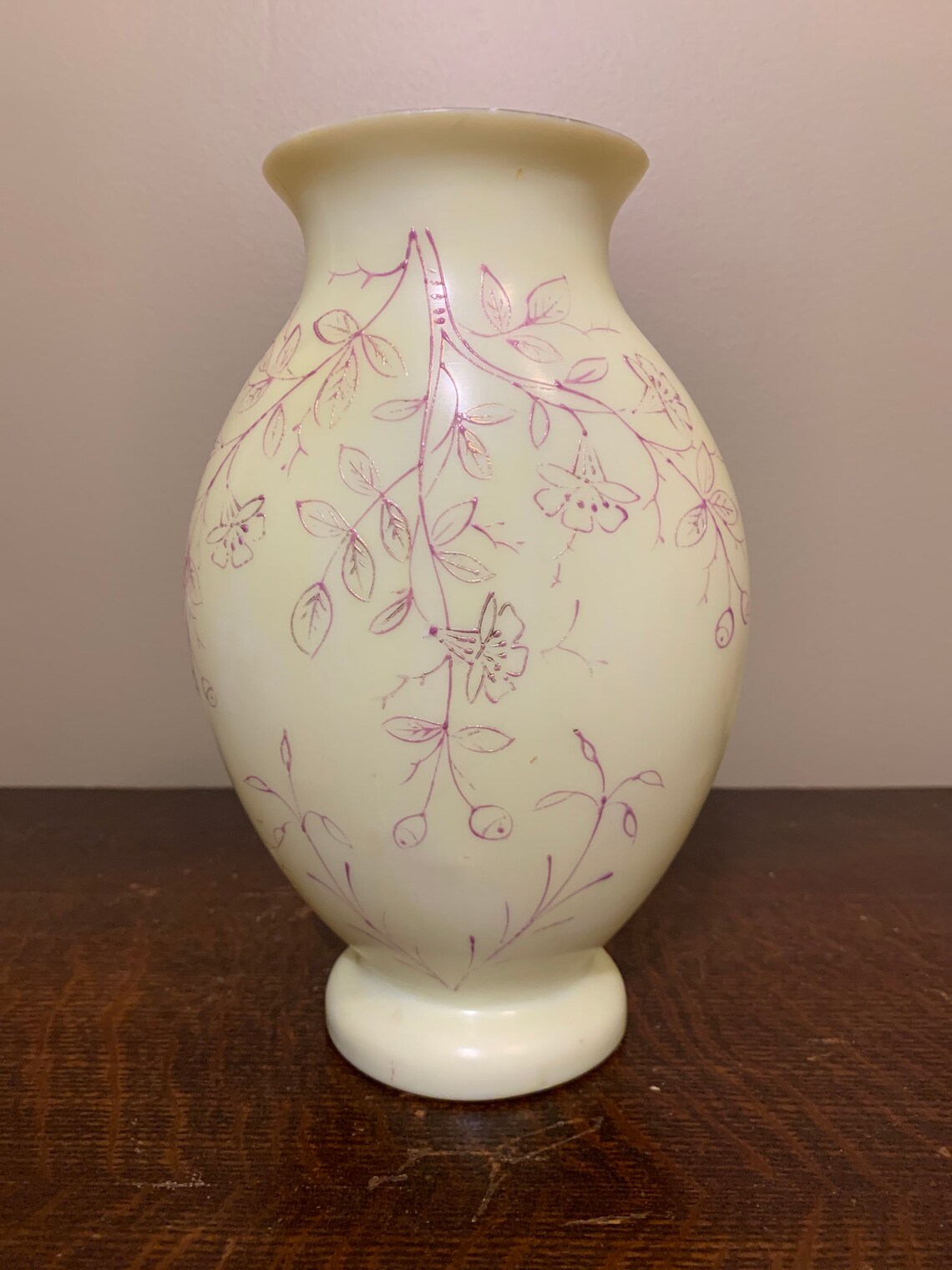 Vintage Hand Blown Satin Milk Glass Vase with Hand Painted Etsy