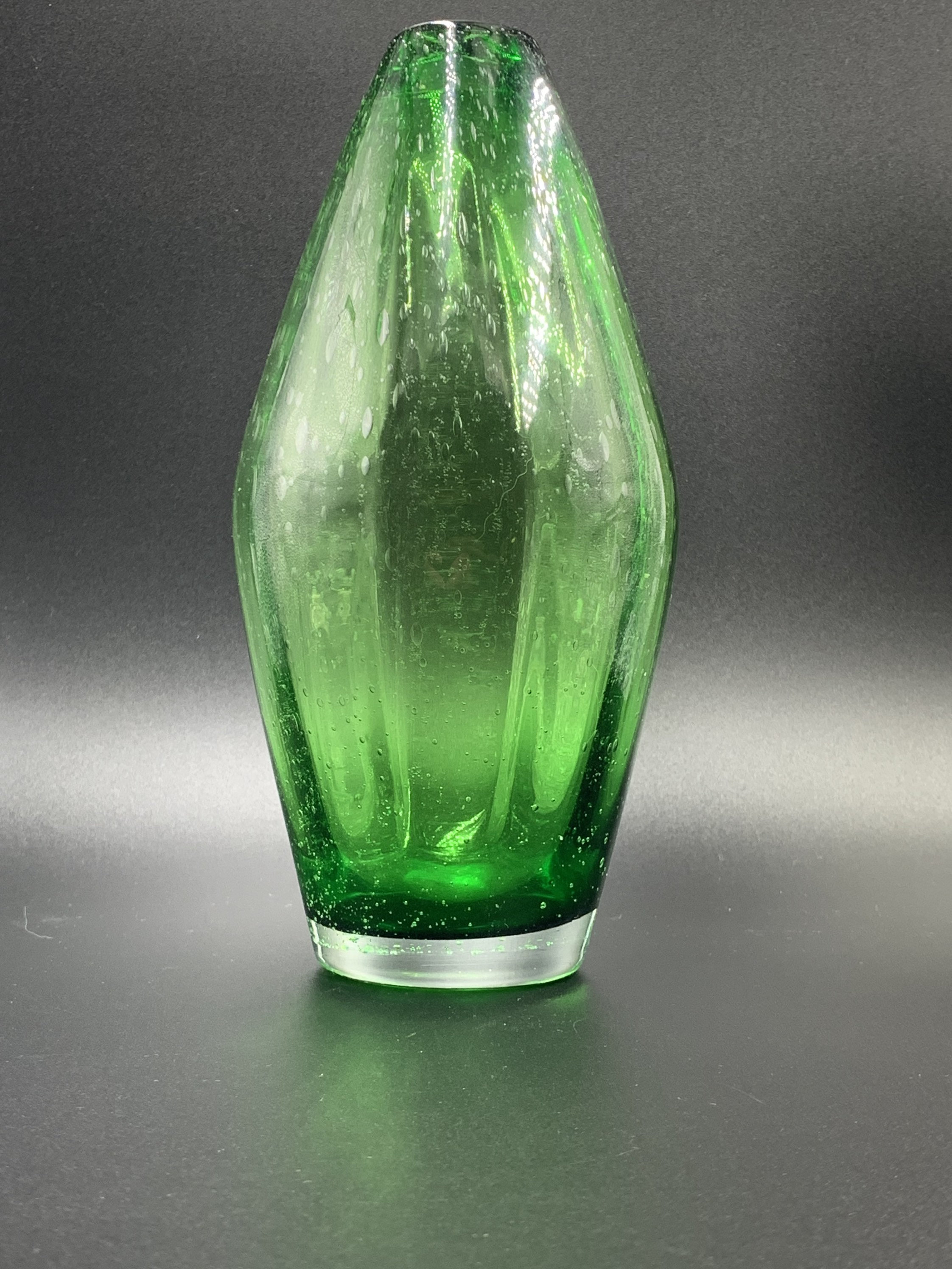 Vintage Handblown Cactus Green Glass Art Ribbed Vase Etsy