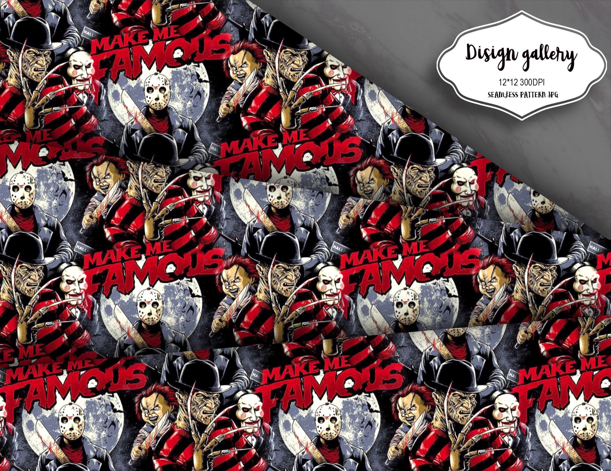 Horror Cartoon Digital papers seamless patterns | Etsy