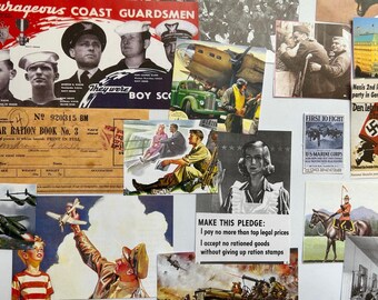 WWII Military Memorabilia Vintage Journal with Ephemera and Magazine Cutouts