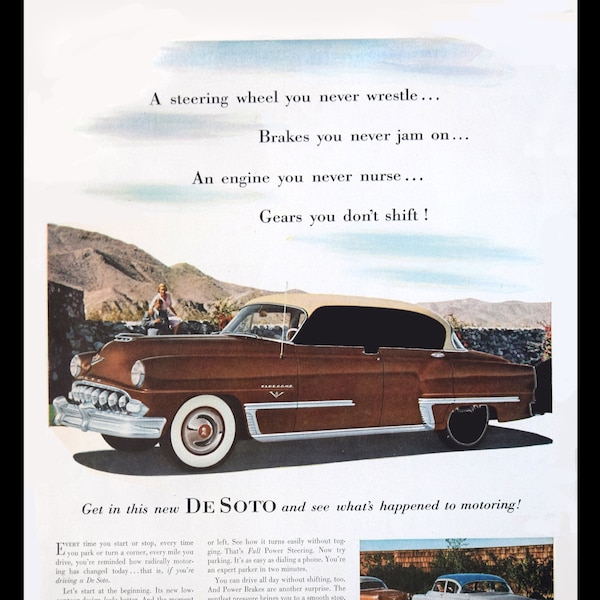 1953 Desoto Fire Dome Car Ad, Vintage Magazine Ad, Car Advertisement, Vintage Magazine Ads, Classic Car Wall Art