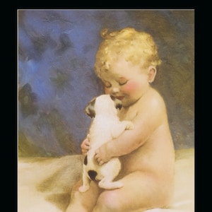 Vintage Bessie Pease Gutmann Puppy Print for Baby Nursery and Kids Room Decor