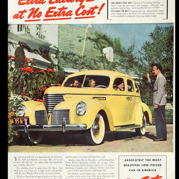 1940 Desoto Car Ad, Vintage Magazine Ad, Car Advertisement, Vintage Magazine Ads