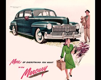 1947 Mercury Ad, Vintage Magazine Ad, Vintage Advertising Print, Magazine Ads