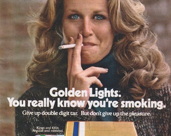 Golden Lights Cigarette Ad, 80's Tobacco Ad, Tobacco Advertising, Vintage Magazine Ad, Magazine Ads, Tobacco Advertising, Jane Greer