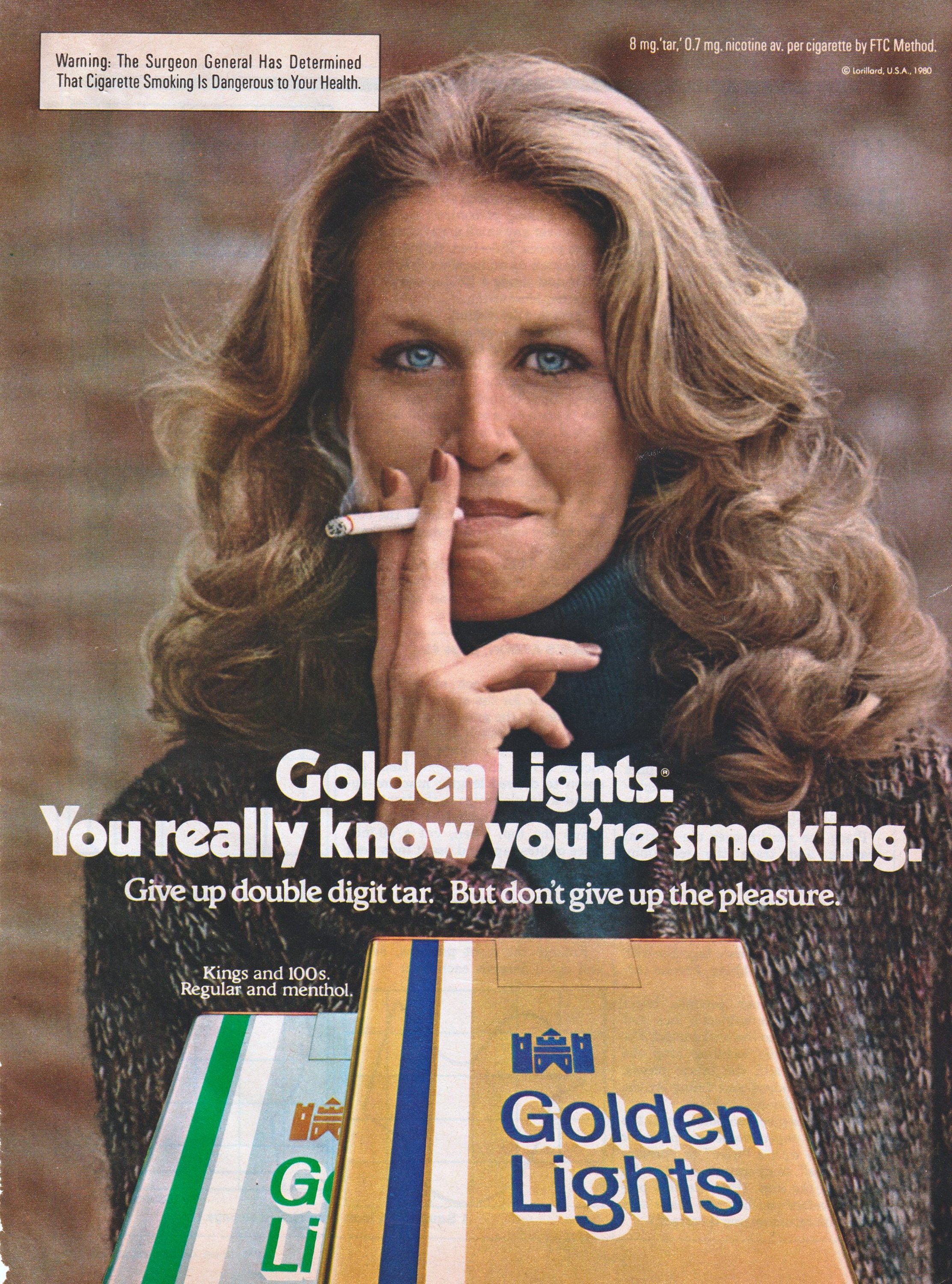 1980s cigarette ads Golden Lights 80s Cigarette Ad Vintage Tobacco Magazine Advertising Jane  Greer Home Decor