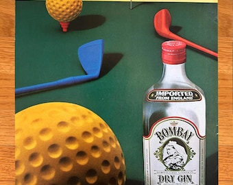 Anuncio de revista vintage de 1982 de Bombay Gin para la decoración de bares en casa.