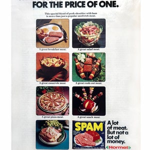Vintage 1975 Spam Food Art Ad - Retro Magazine Advertisement for Kitchen Wall Decor