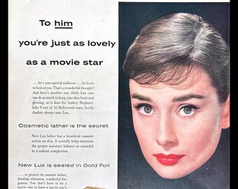 Vintage Audrey Hepburn Lux Soap Ad Print: Laundry Room & Beauty Salon Wall Art Decor