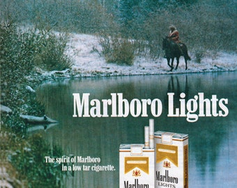 Marlboro Lights Cigarette Ad, 80's Tobacco Ad, Tobacco Advertising, Vintage Magazine Ad, Magazine Ads, Tobacco Advertising, The Marlboro Man