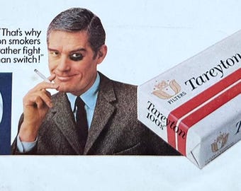 Cigarette Ad, Vintage 1968 Tareyton , Classic Tobacco Magazine Poster for  Man Cave or Garage Decor