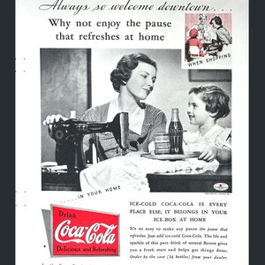 1935 Coca Cola Christmas Kitchen Advertisement, WWII Vintage Magazine Ad