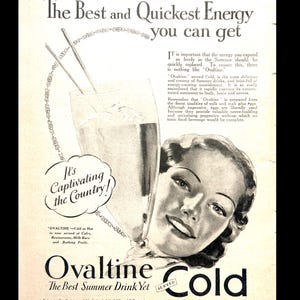 1961 Ovaltine Vintage Magazine Advertisement Print for Home Bar Decor