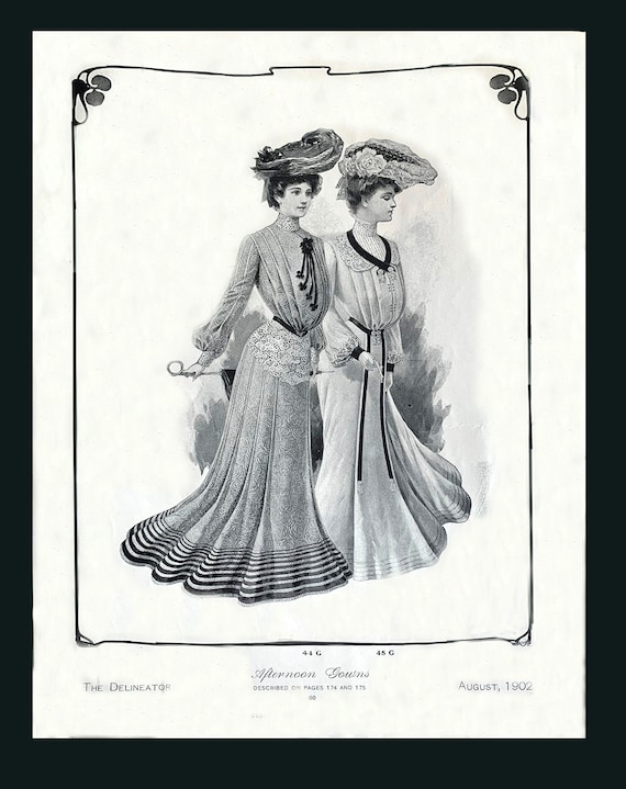 Antique 1900 Fashion Dress Illustration From Old Book Pages - Etsy Canada