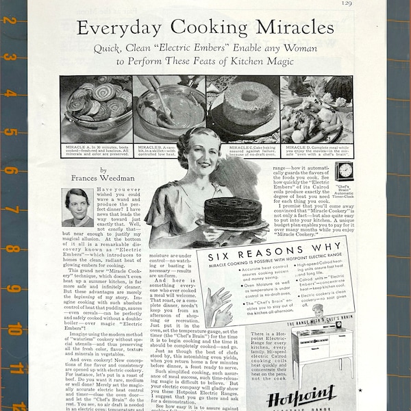 1930's Hotpoint Stove Ad, Vintage Magazine Ads, Electric Range, Retro Kitchen Appliance, Vintage Kitchen Ephemera