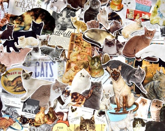 Vintage Cat Themed Ephemera Pack 35 Fussy Cut Outs for Scrapbooking, Journals, Gift