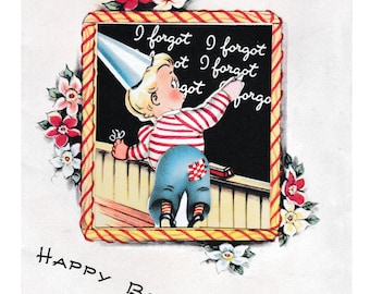 Vintage 1950s Happy Birthday Card with Wiggle Butt for Belated Wishes