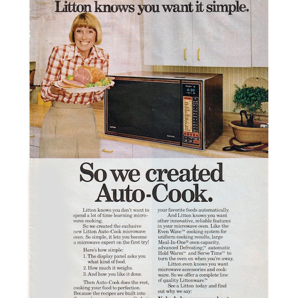 1980's Litton Microwave Ad, Microwave Cookware, Vintage Magazine Ads, Kitchen Appliance, Original Advertising