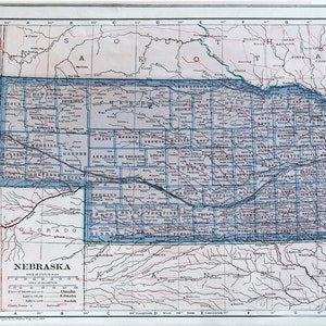 Antique 1917 Nebraska Map Print - Vintage State Atlas Wall Art