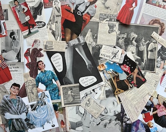 Vintage Fashion Ephemera Book: Mixed Media Art Journal with Magazine Cutouts for Collage and Scrapbooking
