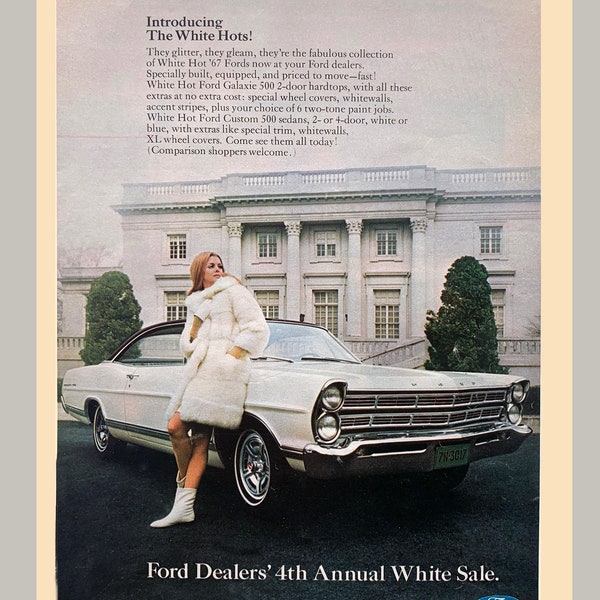 Ford 67' Car Ad, Vintage Magazine Ad, Automobilia, Magazine Ads, 1966 Ford Galaxie