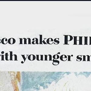May include: An advertisement for Philip Morris cigarettes. The text reads "More vintage tobacco makes PHILIP MORRIS so popular with younger smokers." A vintage tobacco emblem is on the right side of the image.