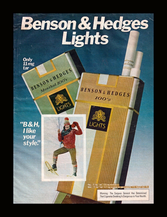 1981 Benson & Hedges Lights Vintage Cigarette Ad, Magazine Ephemera