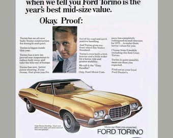 Anuncio de la revista Vintage Automobilia del Ford Torino 1972, recuerdos de coches retro clásicos