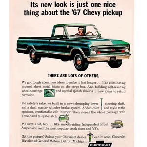 67&#39; Chevrolet Pickup Truck Vintage Magazine Advertising Print, Classic Chevy Car Ad