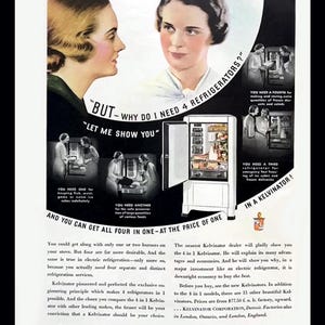 1915 Antique Kelvinator Refrigerator Ad, Vintage Magazine Print, Retro Kitchen Decor