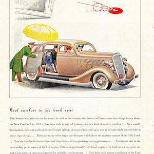 1935 Ford V-8 Car Vintage Magazine Impressão de propaganda de automóvel