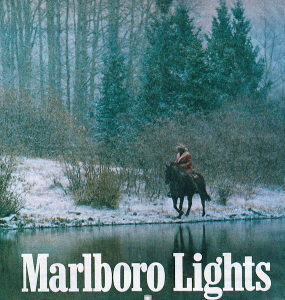 Vintage Marlboro Lights 80s Tobacco Ad for Retro Magazine