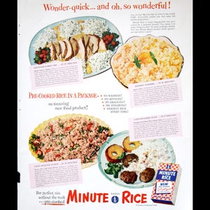 1950年代のヴィンテージミニッツライス広告（家庭用キッチン壁装飾用）