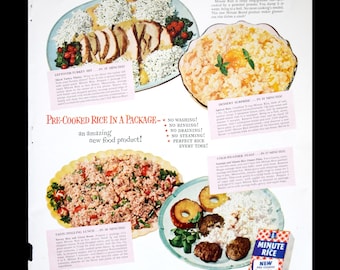 Vintage 1950 Minute Rice Ad from 1950 for Home Kitchen Wall Decor
