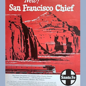 1954 San Francisco Chief Train Memorabilia, Wall Decor for Enthusiasts, Railroad Memorabilia, Train Wall Decor