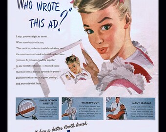 TEK Toothbrush Vintage Advertisement for Retro Bathroom Print or Kitchen Decor