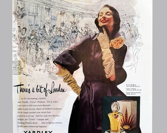 Vintage Yardley Parfüm Werbung, Friseursalon Dekor, Yardley of London Eau De Cologne Werbung, Zeitschriftenanzeigen, alte Werbung