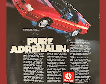 1986年ダッジ車の広告、ヴィンテージ雑誌の印刷物、自動車関連のウォールアート
