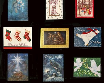 10 Vintage Unique Recycled Nativity Christmas Cards - Individual OOAK Holiday Greetings