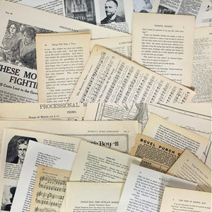 Vintage Ephemera Lot: Buchseiten, Notenblätter, Fremdwörterbuchseiten - 55 Teile