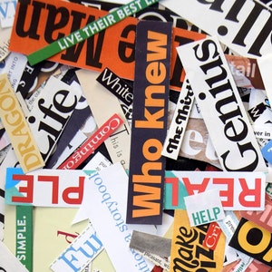 WORDS & Phrases, 100 Cut Out Words, Ephemera Lot, Scrapbooking, Magazine Clippings, Journals, Magazine Cutouts