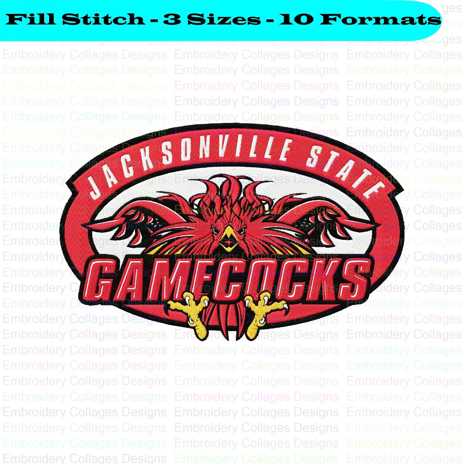 Jacksonville State Gamecocks Embroidery Design 3 Sizes 10 Etsy