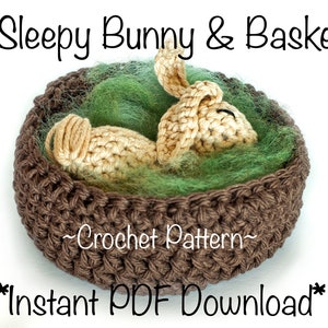 Sleepy Bunny and Basket Crochet *PATTERN* Pdf Download