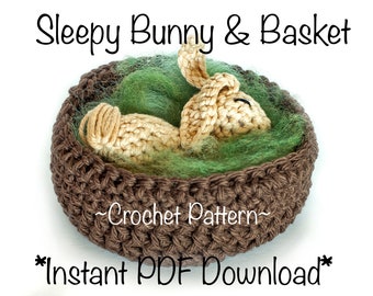 Sleepy Bunny and Basket Crochet *PATTERN* Pdf Download